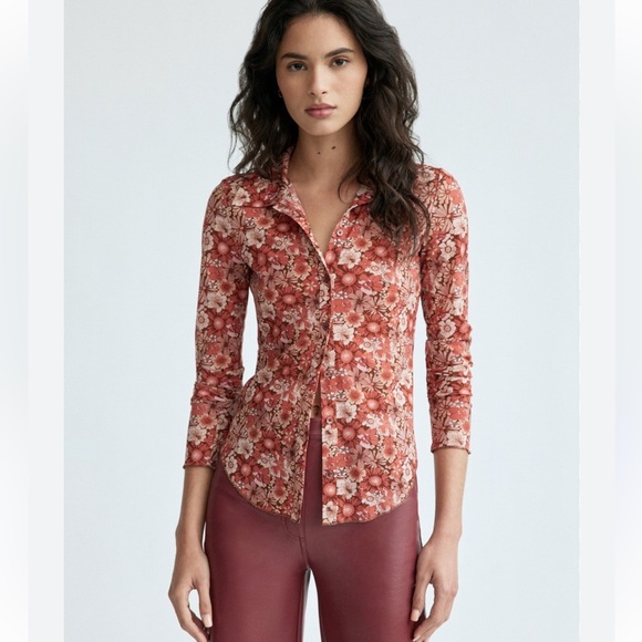 Aritzia Wilfred Moscato Floral Print Long Sleeve Button Down Top Mauveglow/Blush - Picture 1 of 9